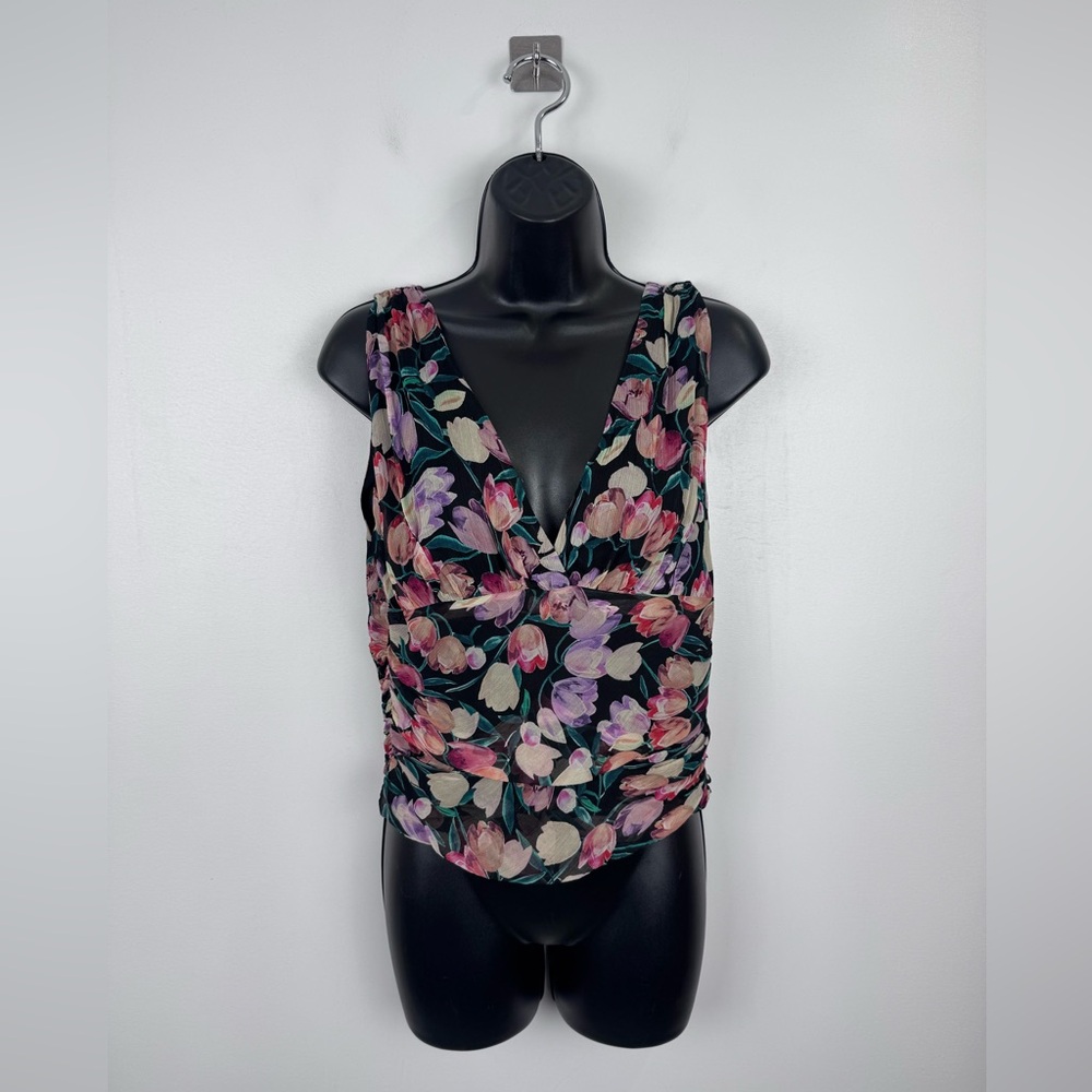 Rouje Black Floral V-Neck Sleeveless Top